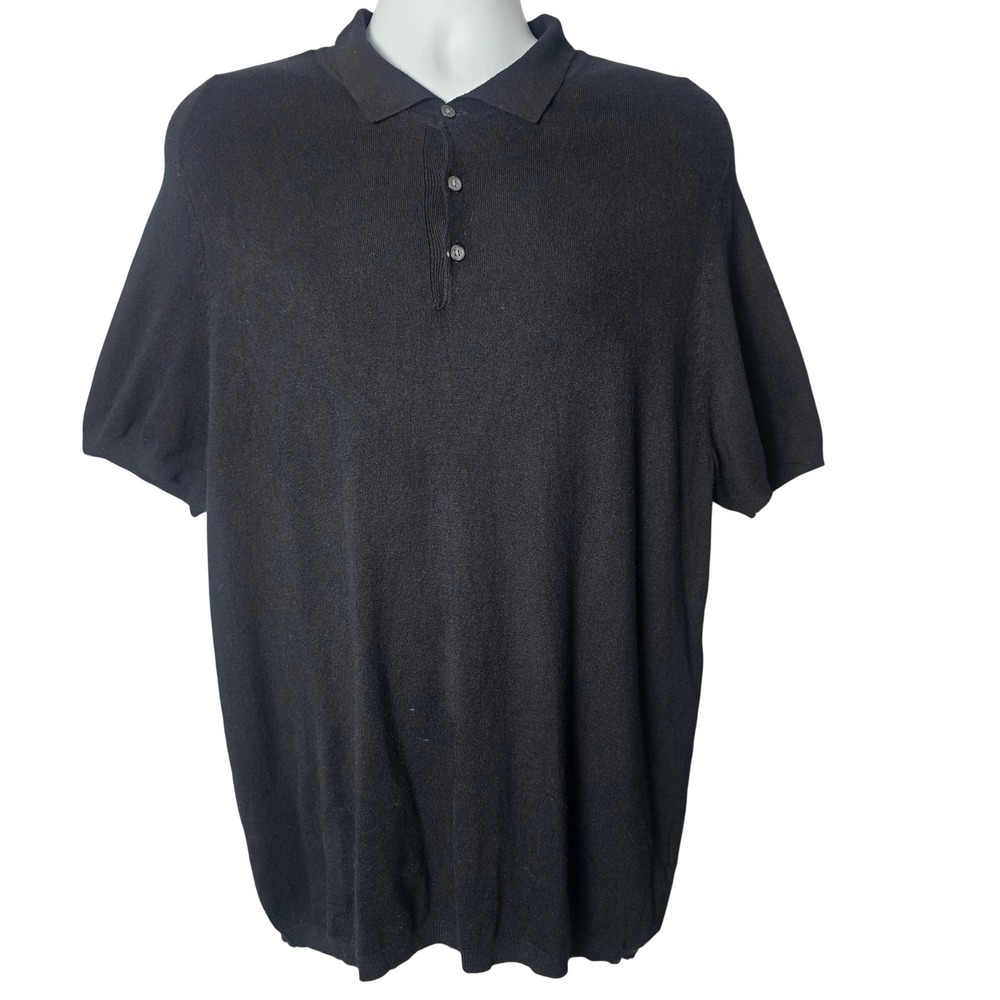 Zara Man Mens Viscose Knit Polo Shirt XL Black Quiet Luxury Minimalist